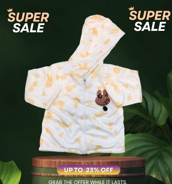 Kids Printed Hooded Zip-Up Jacket  White & Yellow