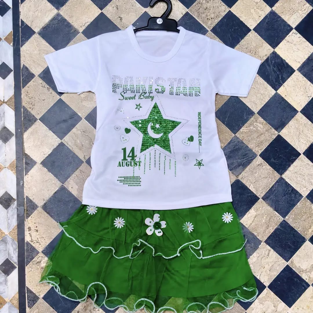 14 August 2 Pcs Girls Fancy Embroidered Shirt and Skirt Set