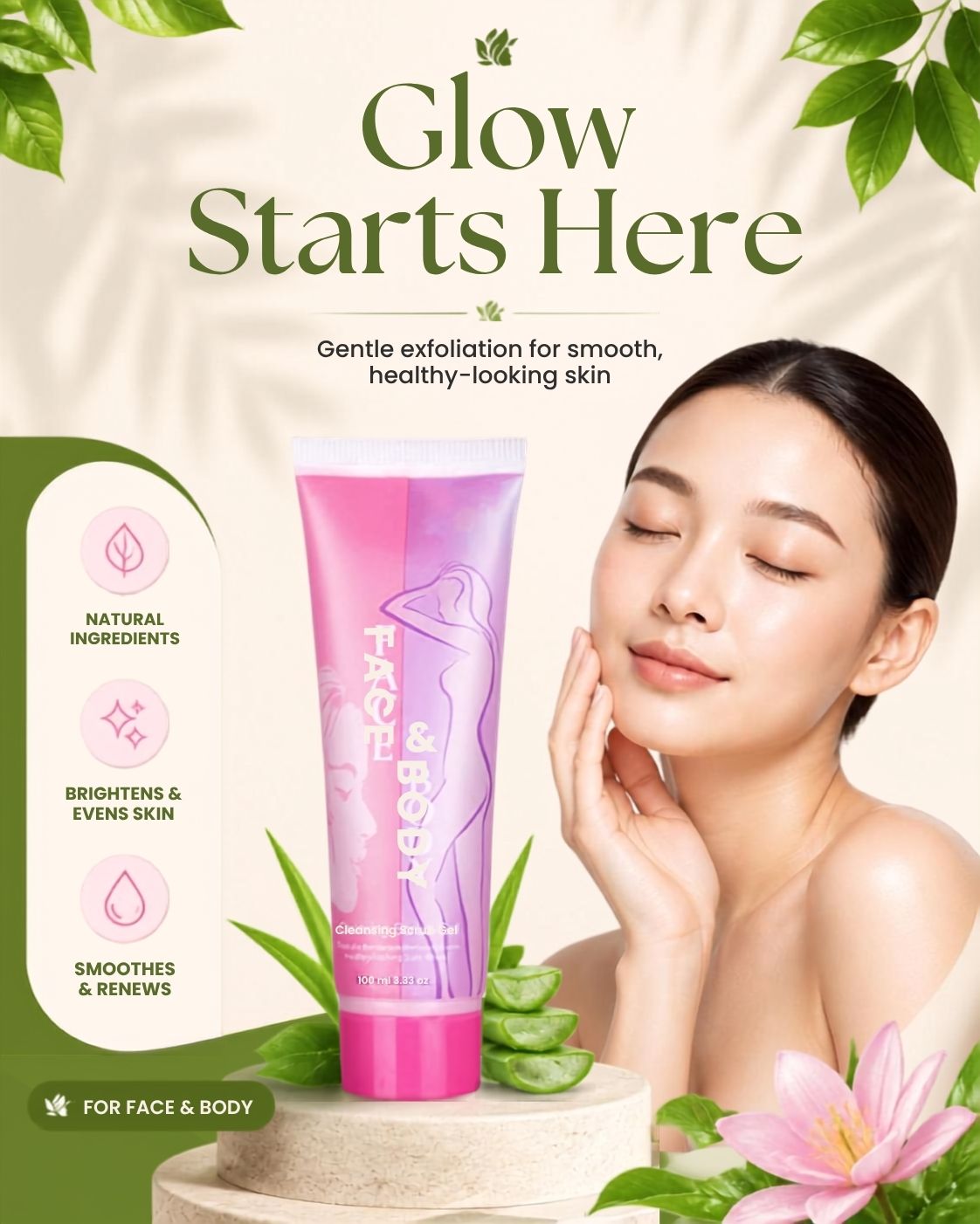 Face & Body Scrubbing Gel Gentle Skin Exfoliator for Smooth & Healthy Skin