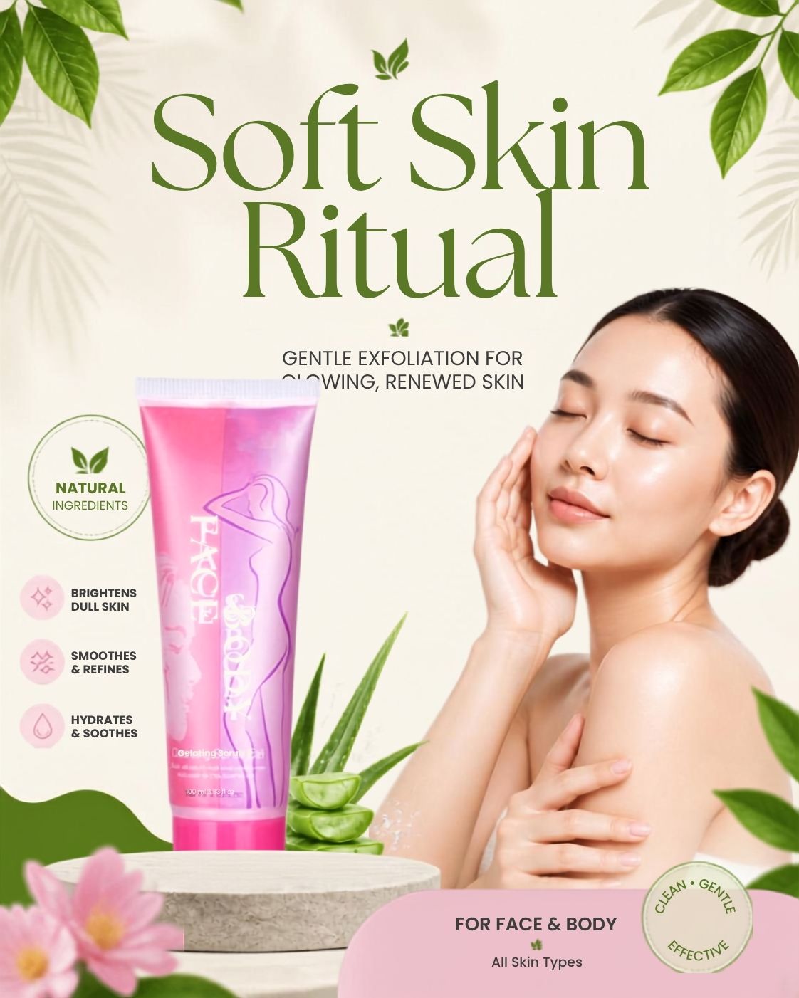 Face & Body Scrubbing Gel Gentle Skin Exfoliator for Smooth & Healthy Skin